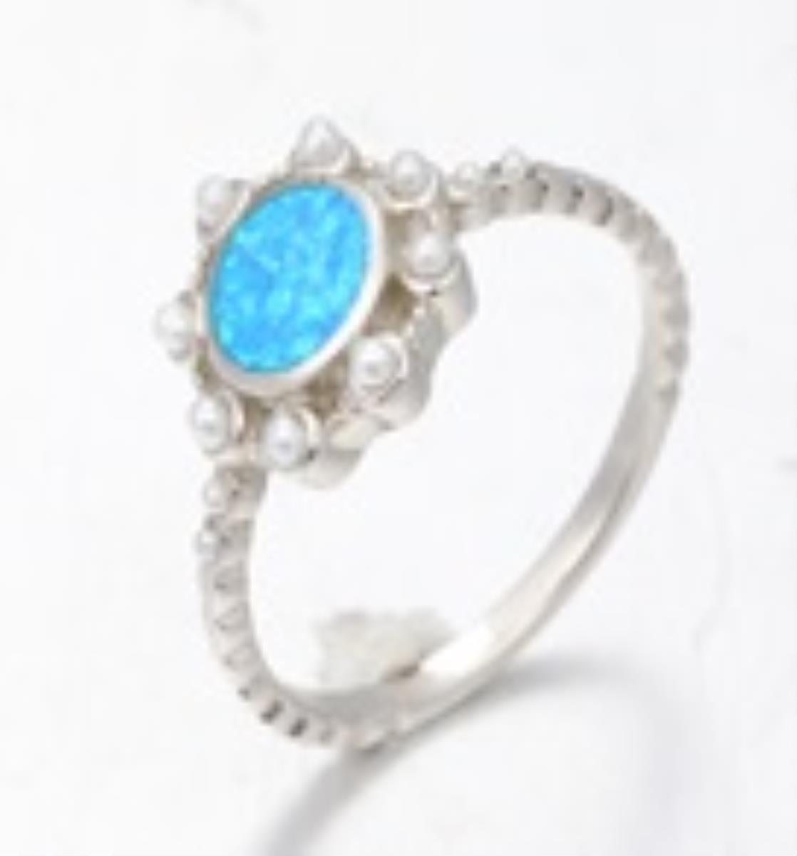 Sterling Silver Rhodium Pearl/ Cr. Opal Octagonal Ring