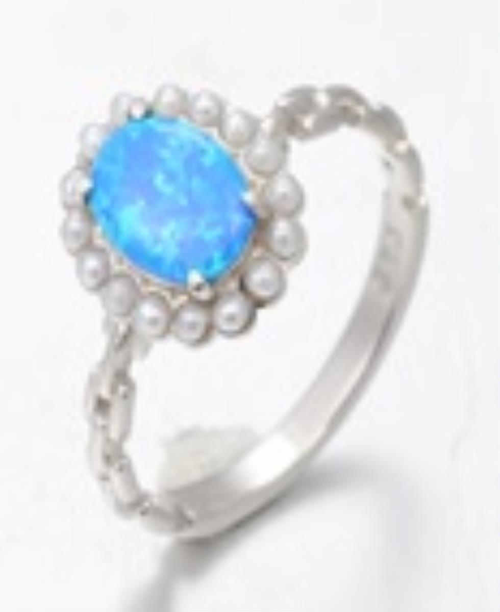 Sterling Silver Rhodium Oval Cr. Opal /Pearl Ring