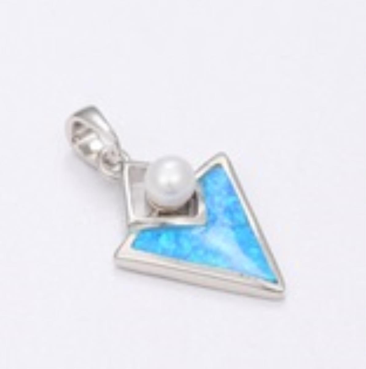 Sterling Silver Rhodium Pearl/ Cr. Opal Triangle 18" Necklace