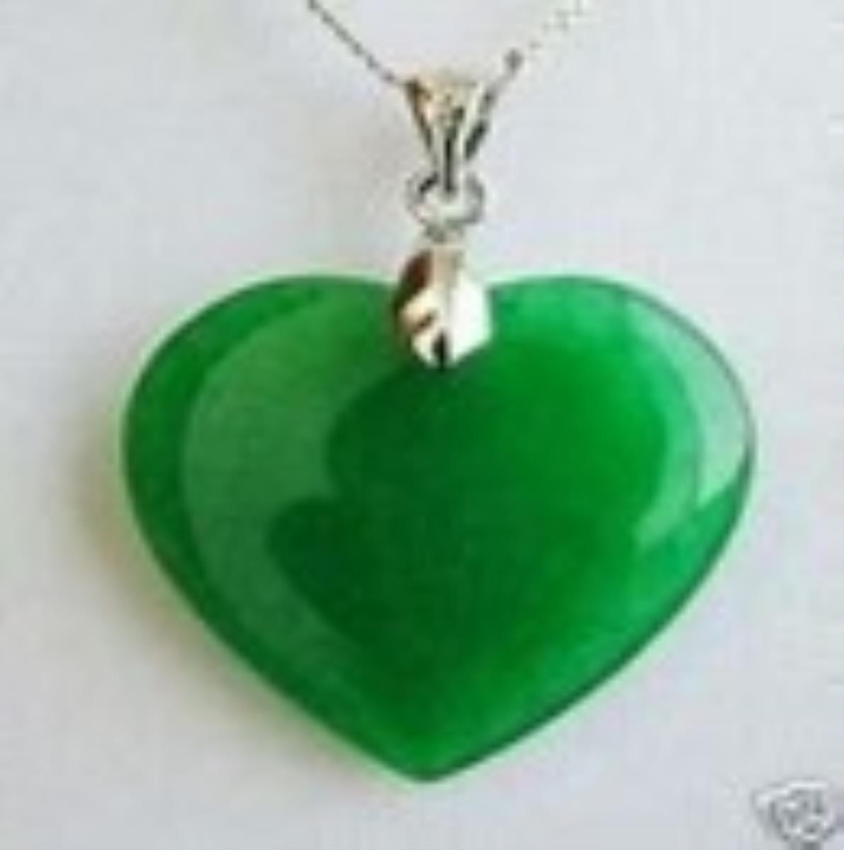 Sterling Silver Rhodium 20MM Heart Polished Jade 18" Necklace