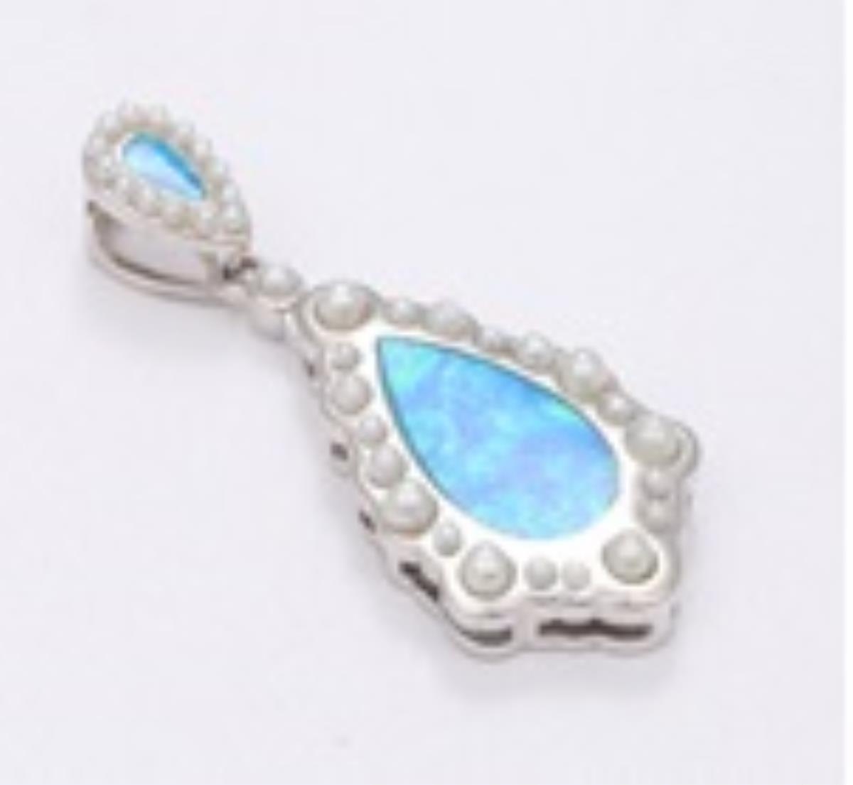 Sterling Silver Rhodium Cr. Opal/ Pearl Teardrop 18" Necklace