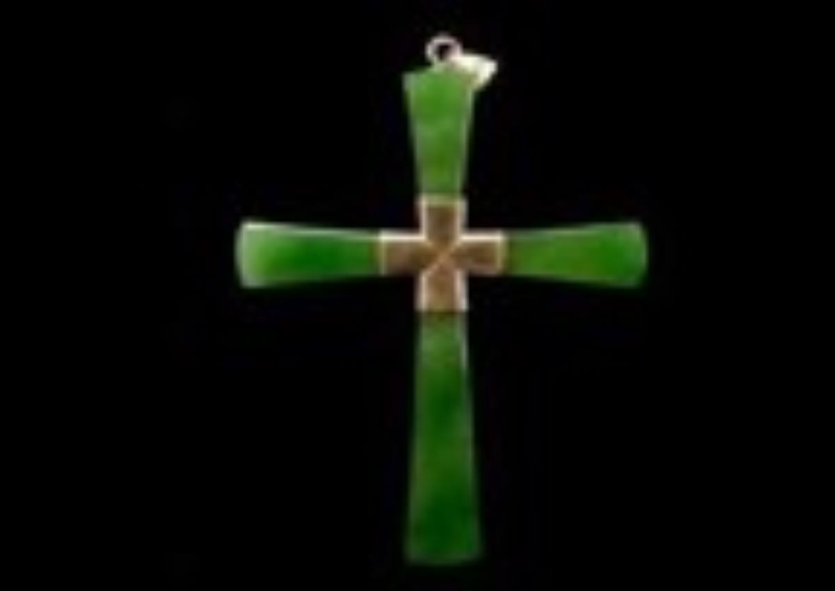 Sterling Silver Rhodium 20MM Cross Jade 18" Necklace