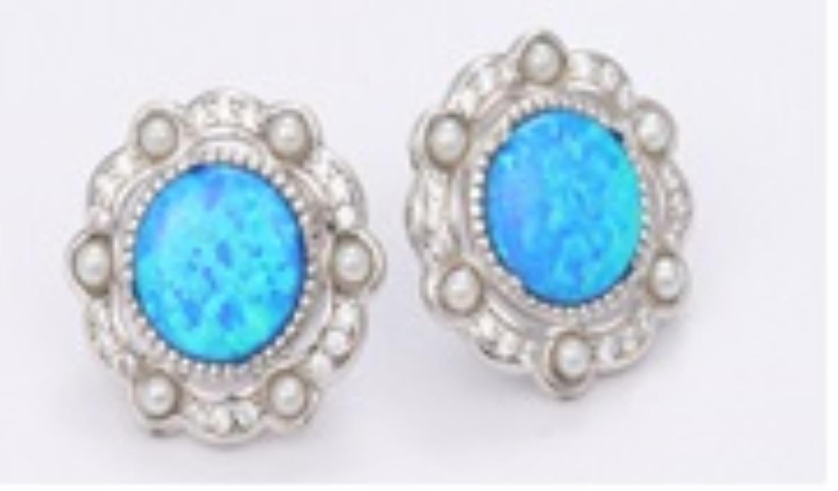 Sterling Silver Rhodium Rd Cr. Opal/ Pearl & CZ Stud Earring