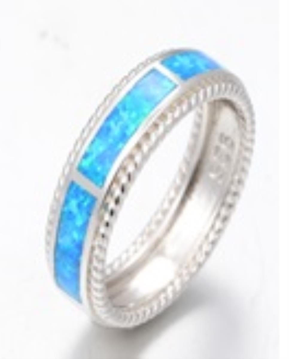 Sterling Silver Rhodium Cr. Opal Segmented Eternity Ring