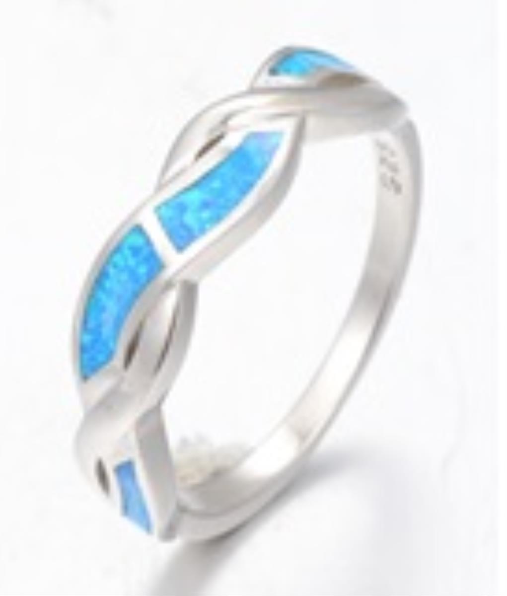 Sterling Silver Rhodium Cr. Opal Twist Ring