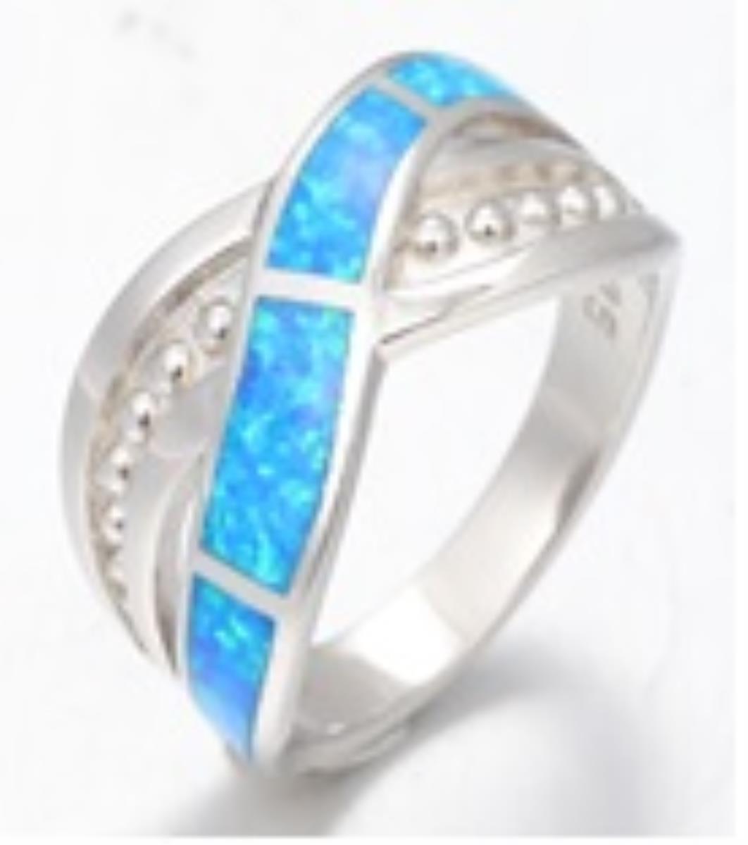 Sterling Silver Rhodium Criss Cross Cr. Opal Bubble Ring
