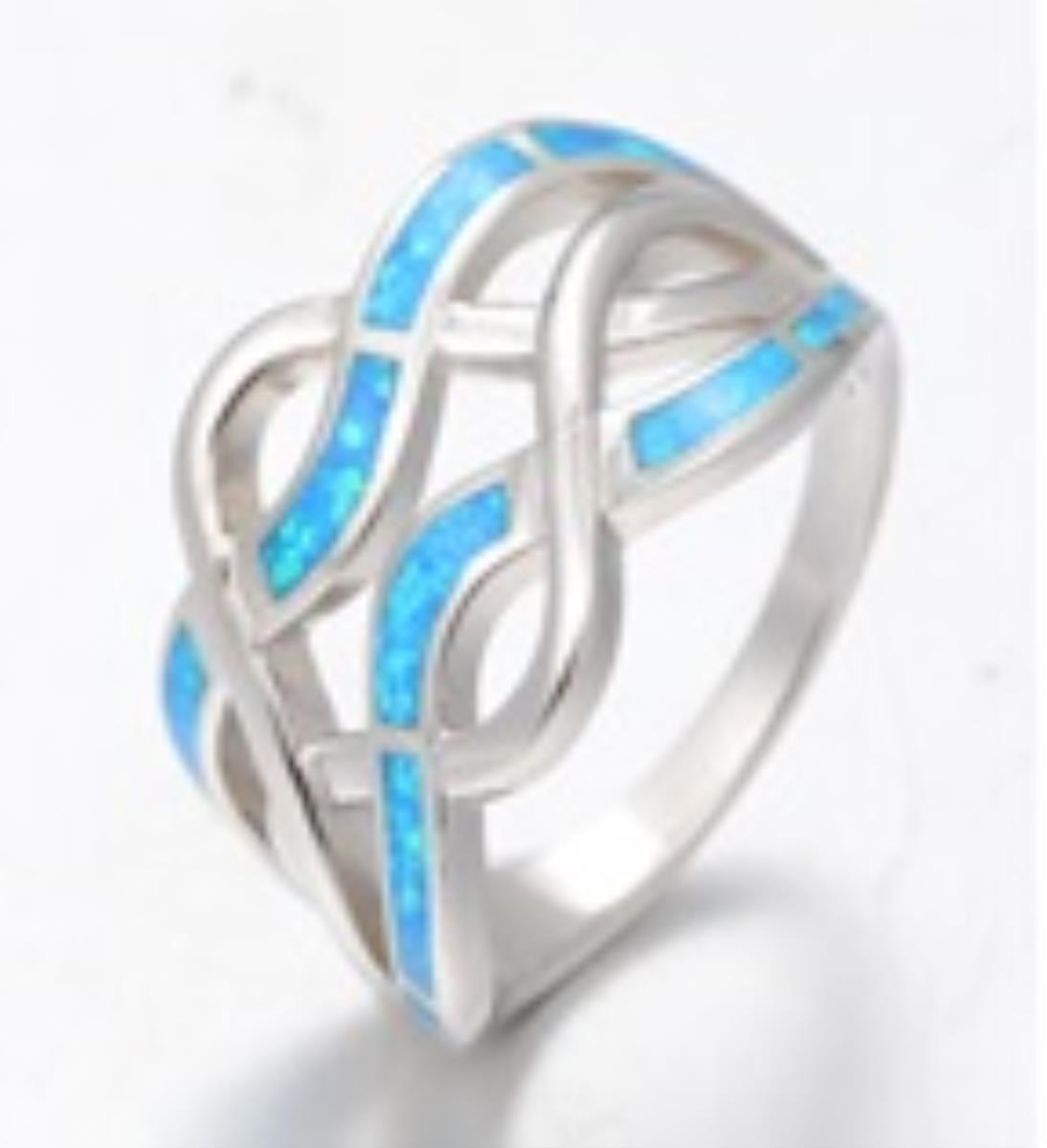 Sterling Silver Rhodium Cr. Opal Curly Ring