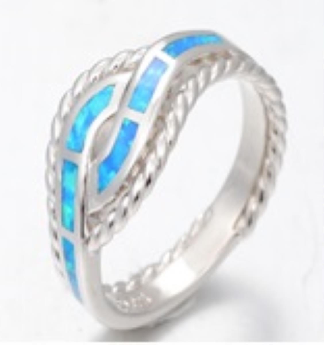 Sterling Silver Rhodium Rope Cr. Opal Ring