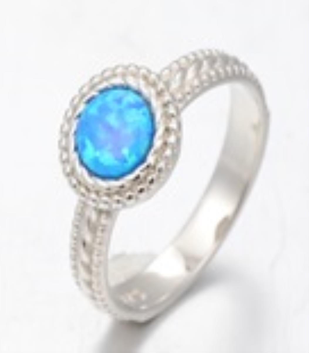 Sterling Silver Rhodium Cr. Opal Rope Halo Ring