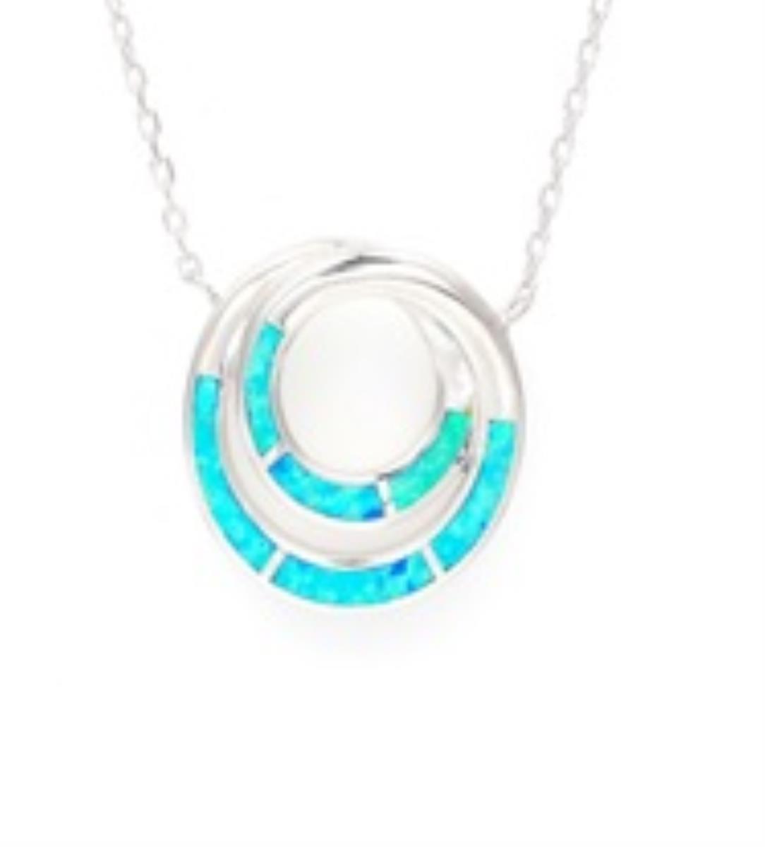 Sterling Silver Rhodium Cr. Opal Circle 18" Necklace