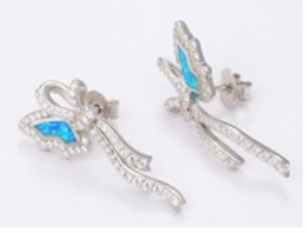 Sterling Silver Rhodium Cr. Opal / CZ Butterfly Stud Earring