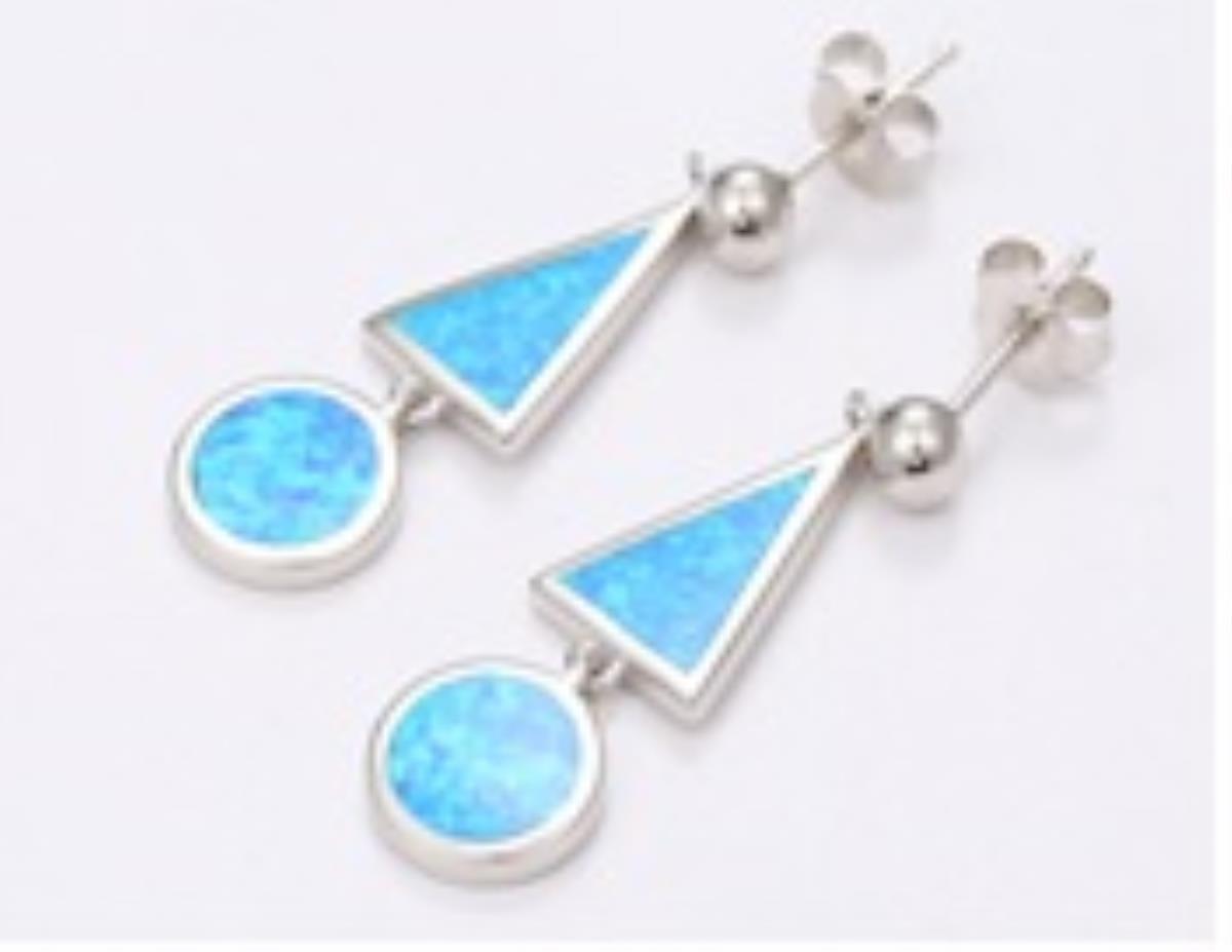 Sterling Silver Rhodium Cr. Opal Triangle/Circle Dangling Earring