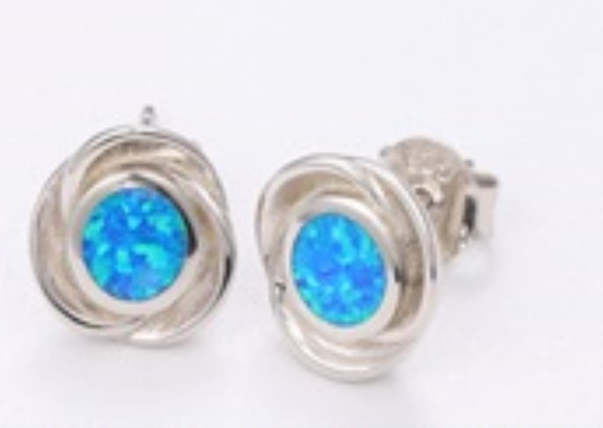 Sterling Silver Rhodium Cr. Opal Knot Stud Earring