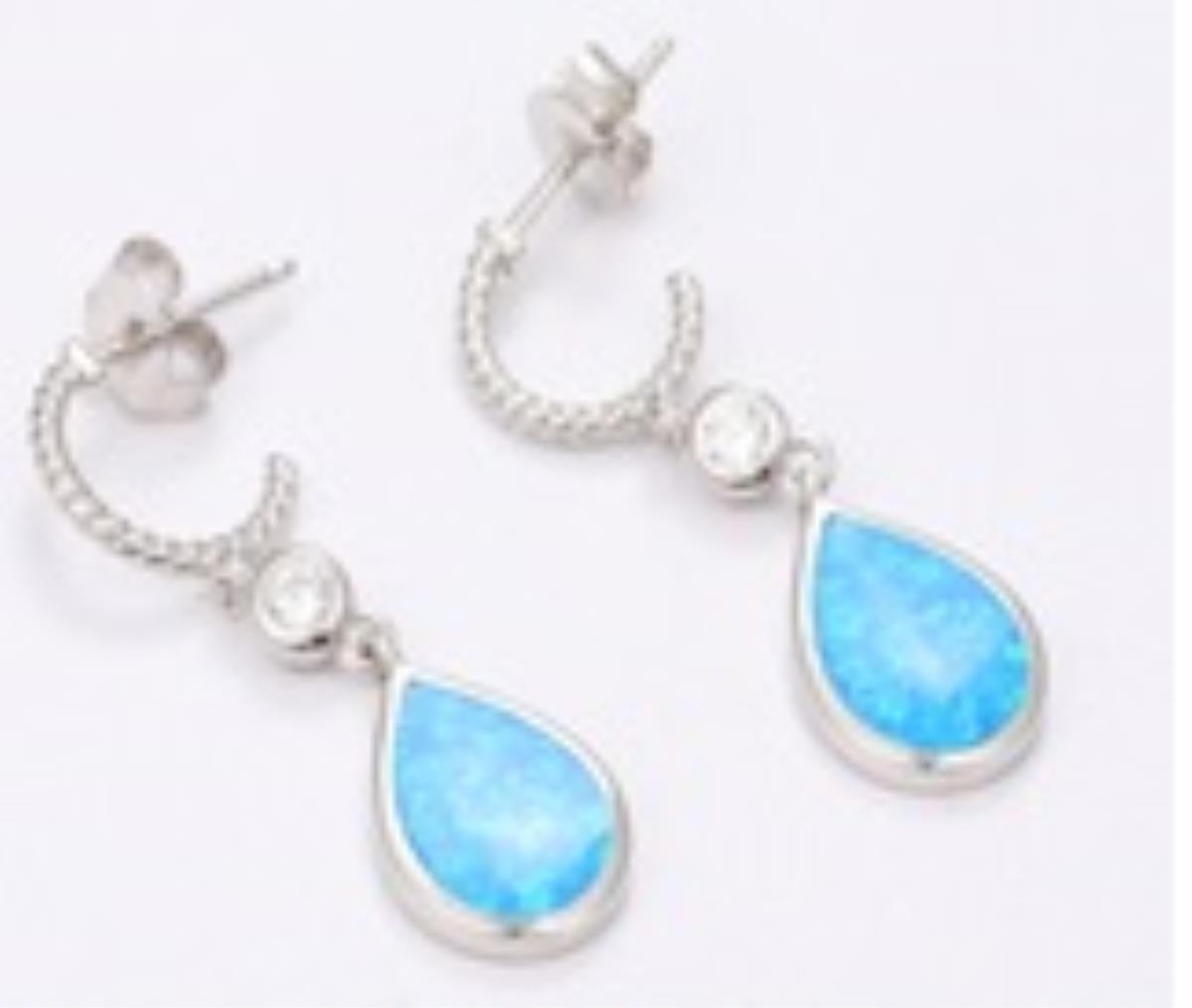 Sterling Silver Rhodium CZ /Dangling Cr. Opal Earring