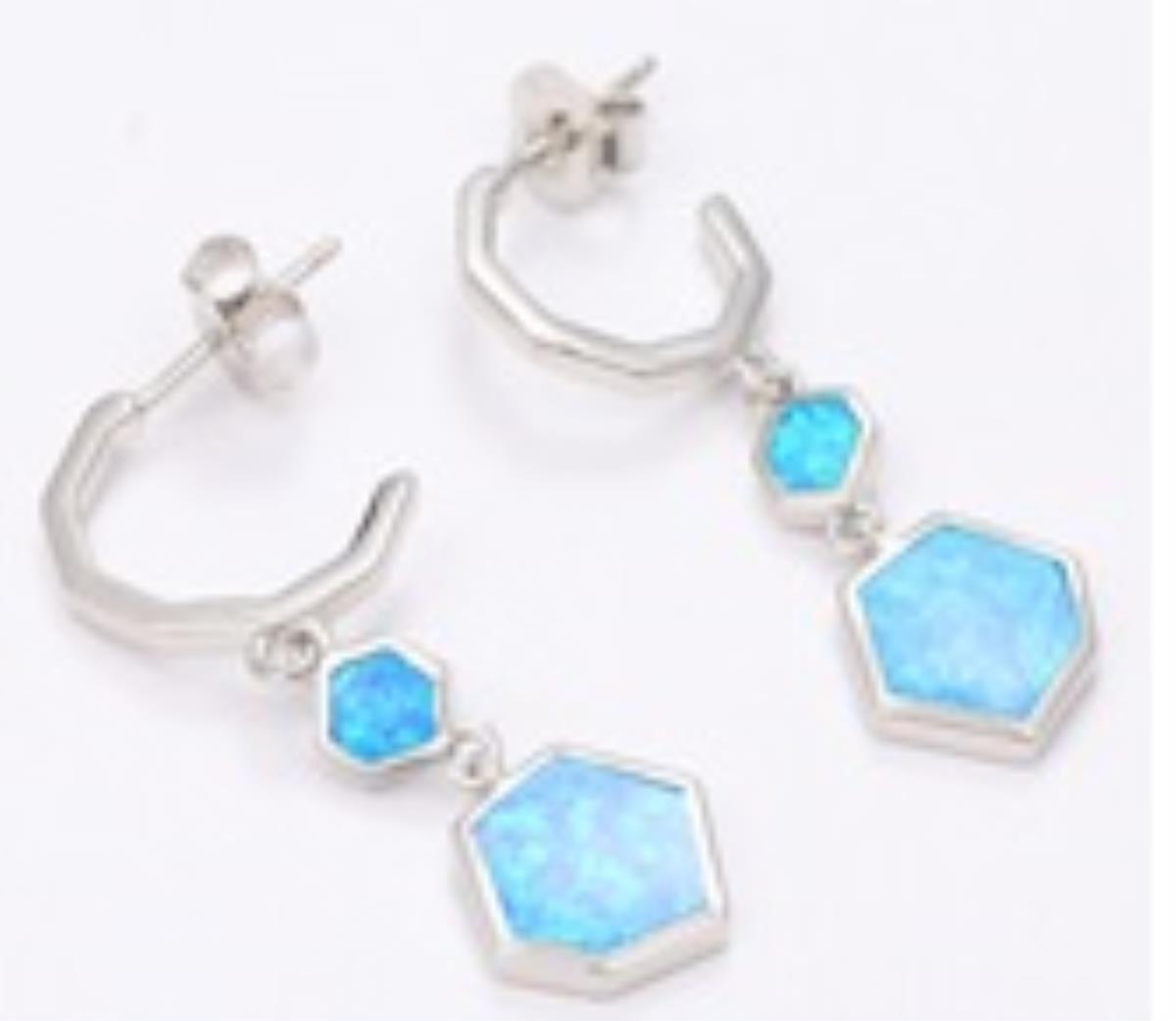 Sterling Silver Rhodium Dangling Cr. Opal Hexagon Earring