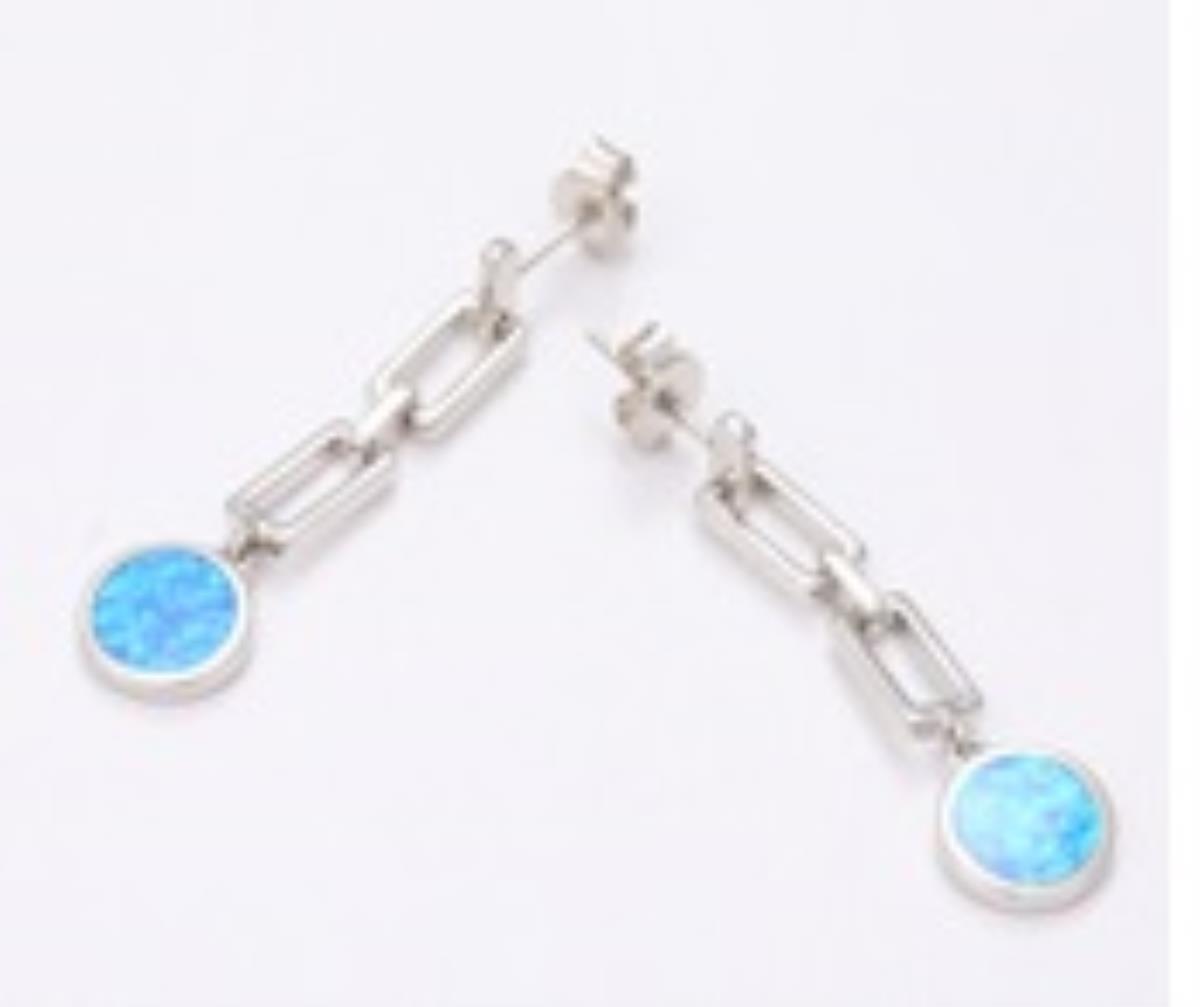 Sterling Silver Rhodium Cr. Opal Link Dangling Earring