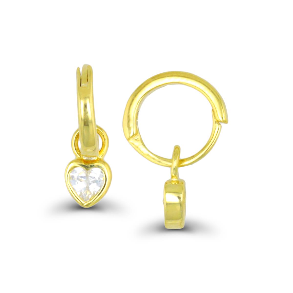 Sterling Silver Yellow 1 Micron 3.5mm Heart Cut CZ Dangling Bezel Huggie Earring