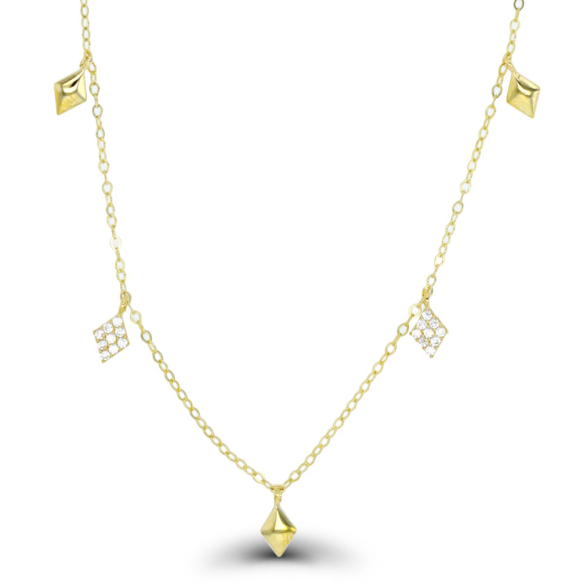 14K Yellow Gold Rhombus Dangling Station 16"+2" Necklace