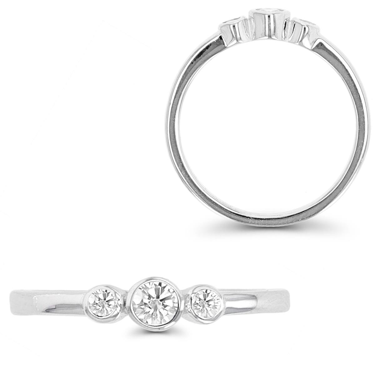 Sterling Silver Rhodium Triple Bezel Fashion Ring