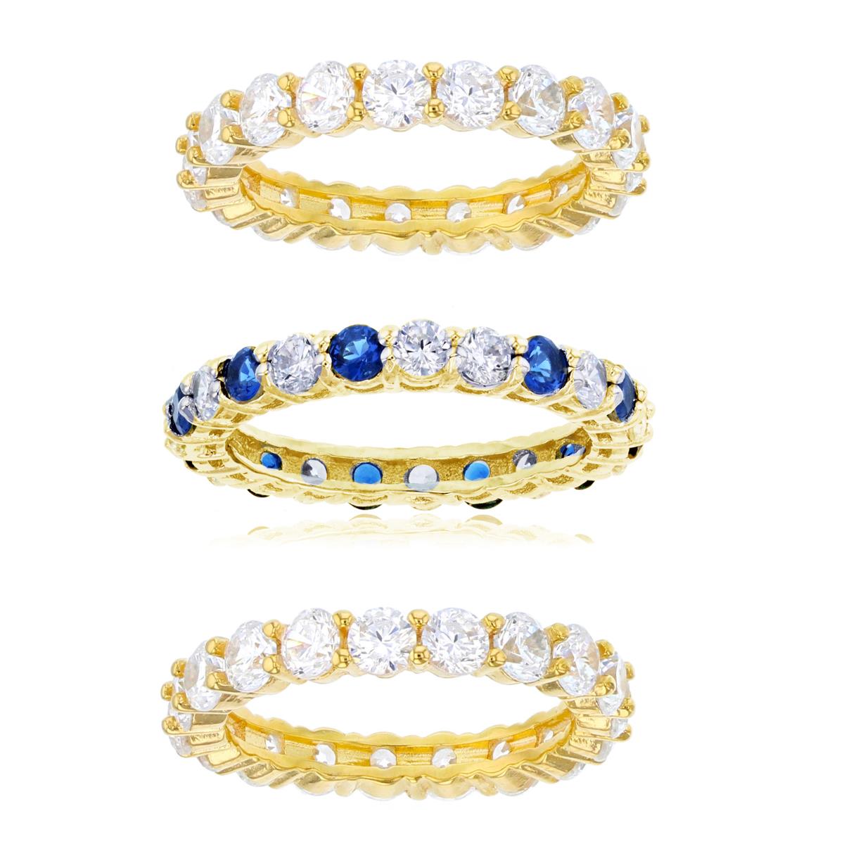 Sterling Silver Yellow Rnd CZ Eternity 3-Rings Set