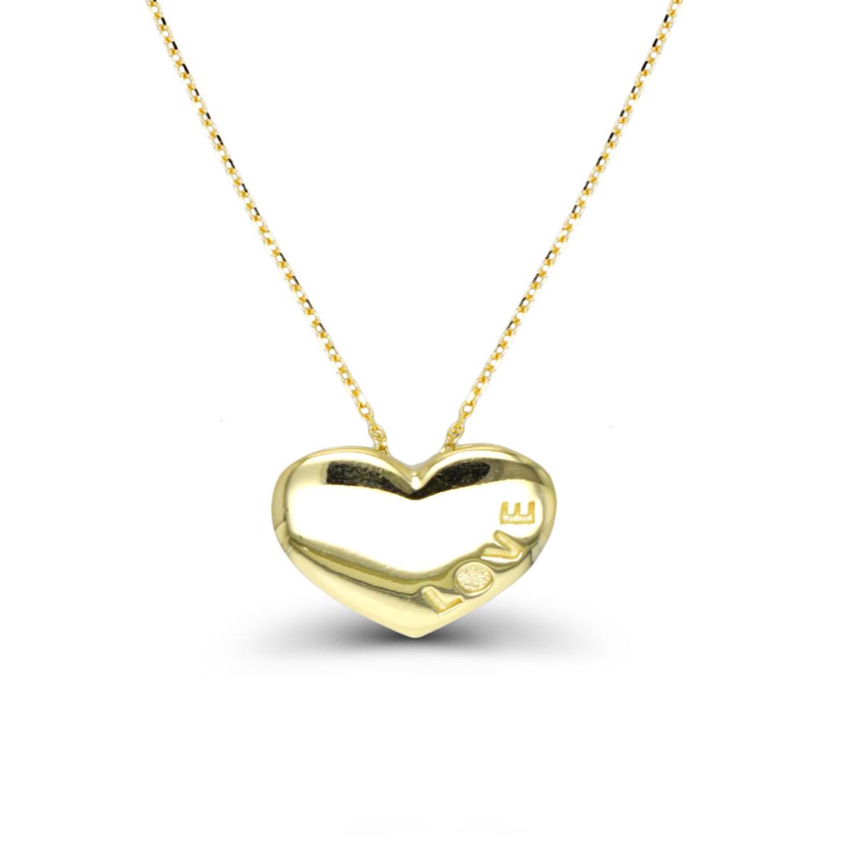 14K Yellow Gold "Love" Engraved Heart 16"+2" Necklace