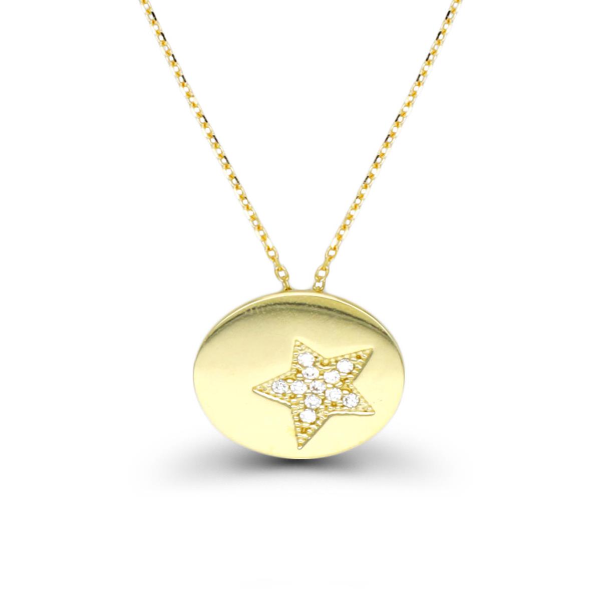 14K Yellow Gold Star Pave Polished Circle 16"+2" Necklace