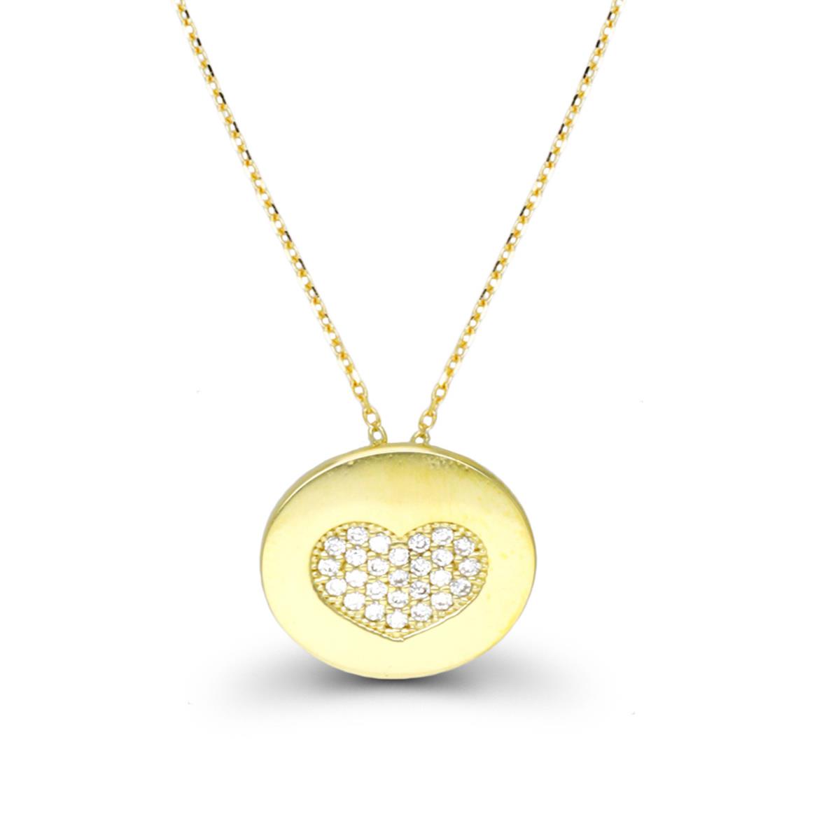 14K Yellow Gold Heart Pave Polished Circle 16"+2" Necklace