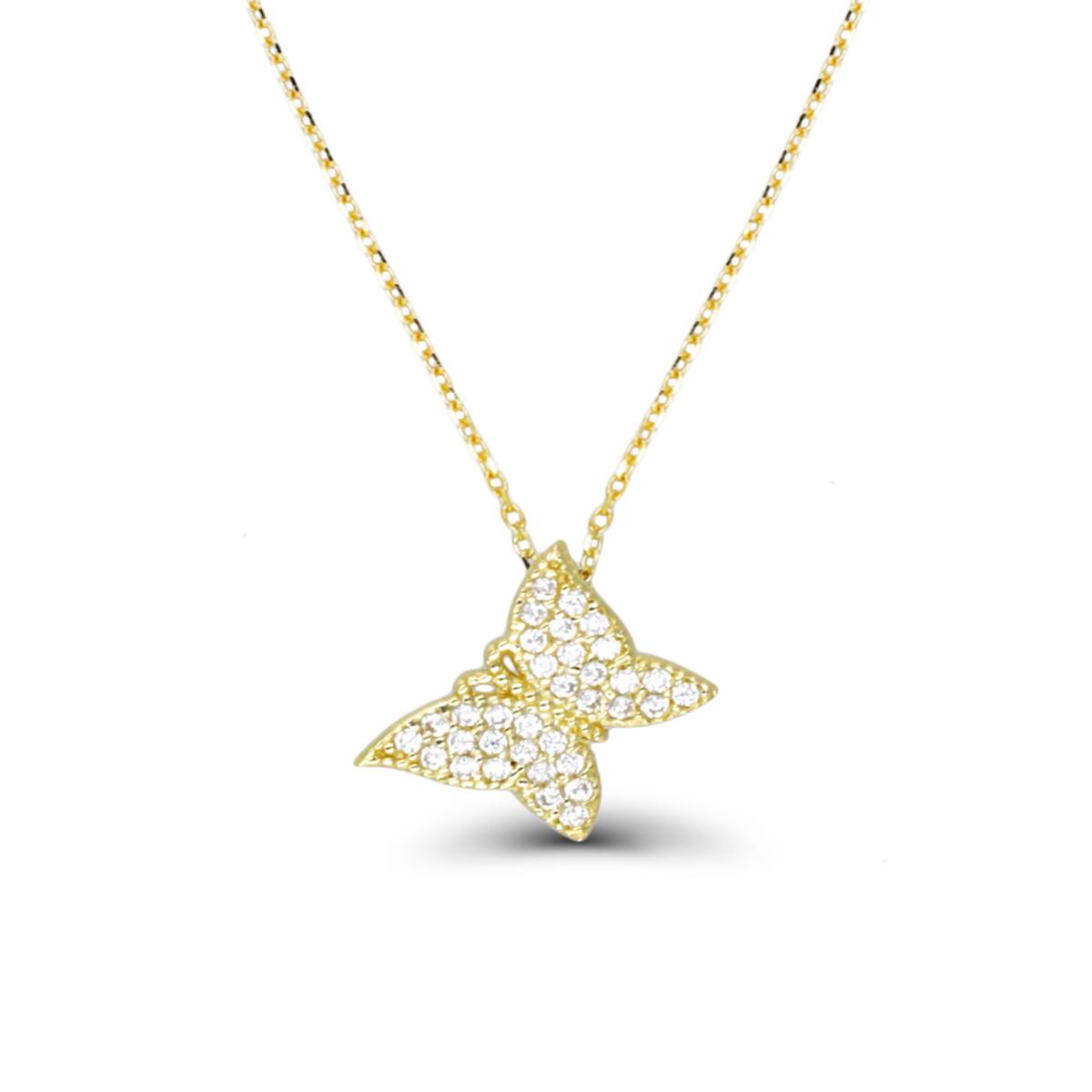 14K Yellow Gold Pave Butterfly 16"+2" Necklace