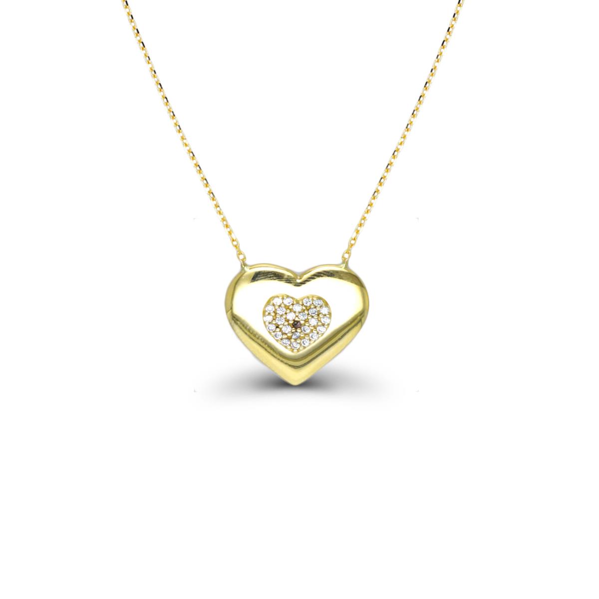 14K Yellow Gold Pave & Polished Heart 16"+2" Necklace