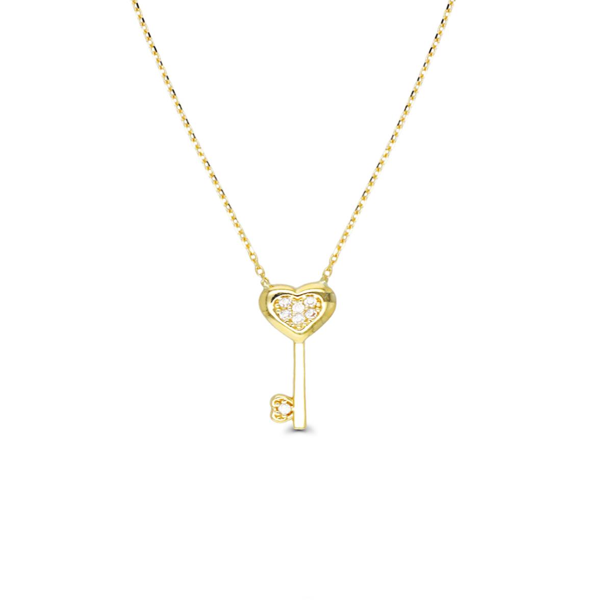14K Yellow Gold Heart Key 16"+2" Necklace