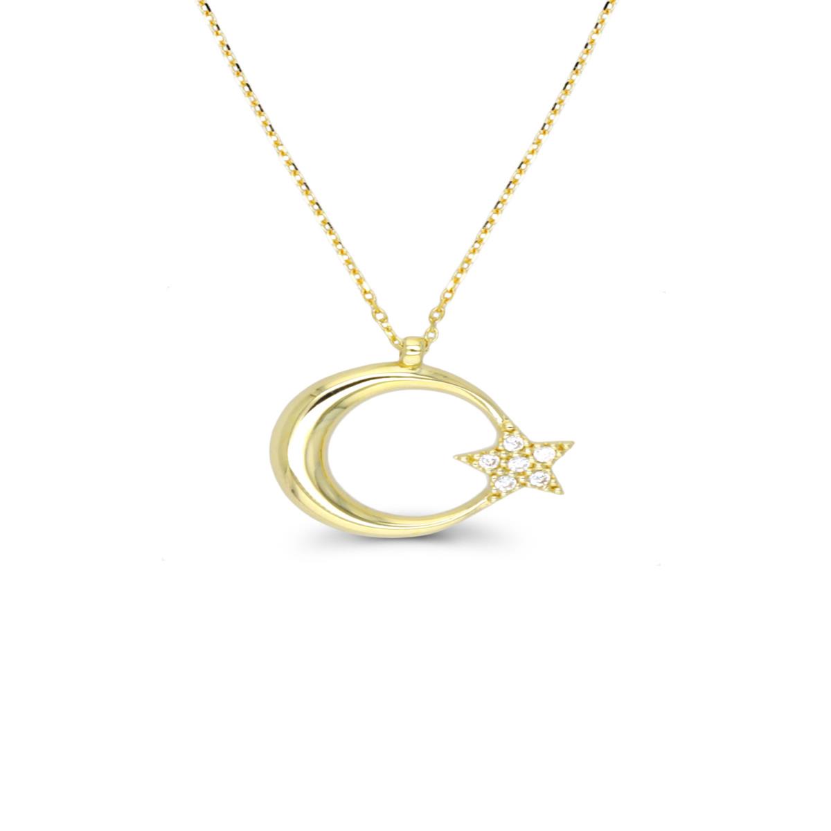 14K Yellow Gold Moon & Star 16"+2" Necklace