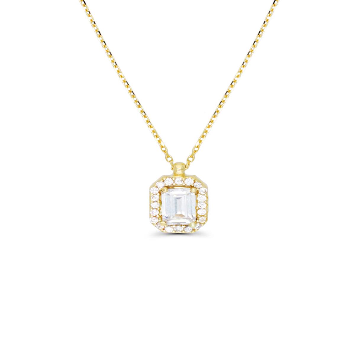 14K Yellow Gold Emerald CZ Halo 16"+2" Necklace