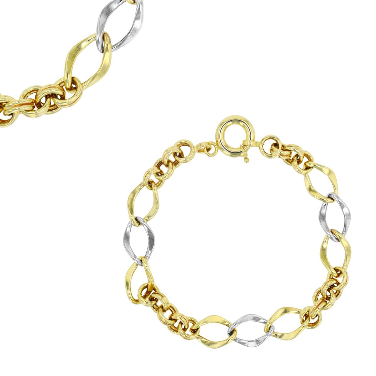 14K Two-Tone Gold Hollow Oval & Double Round Link 7.25" Bracelet