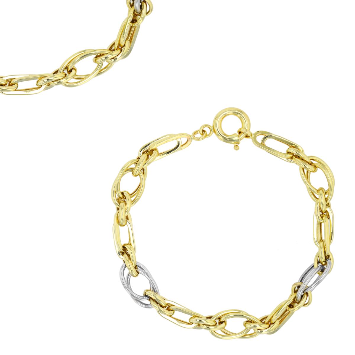 14K Two-Tone Gold Hollow Alternating Braided 7.25" Bracelet