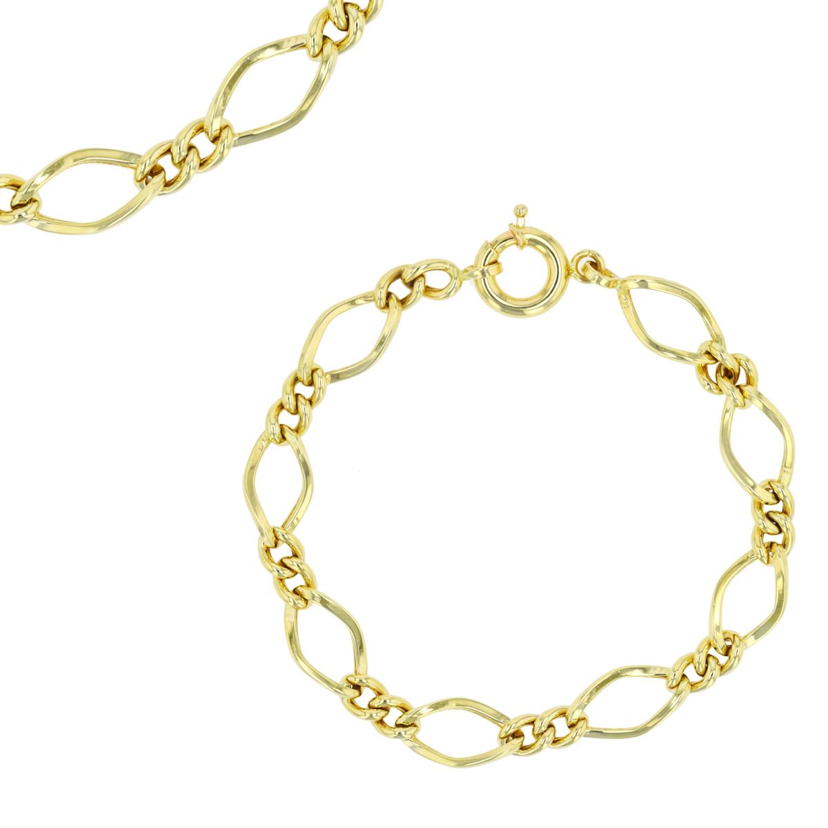 14K Yellow Gold Hollow Oval/ Double Rd Link 7.25" Bracelet