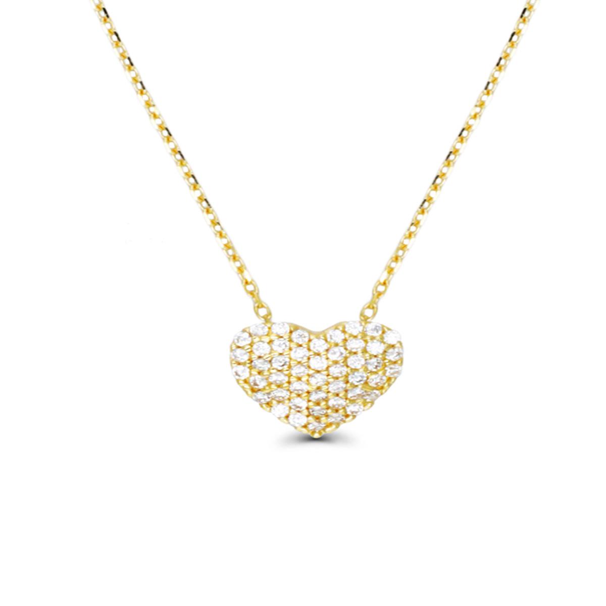 10K Yellow Gold Pave Heart 16"+2" Necklace