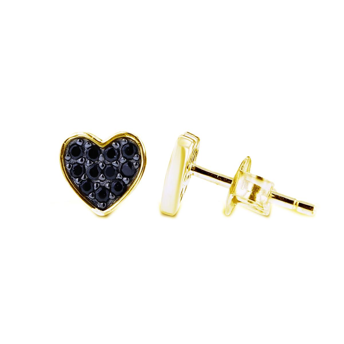 Sterling Silver Black & Yellow 1 Micron Black Spinel Paved Heart Stud Earring