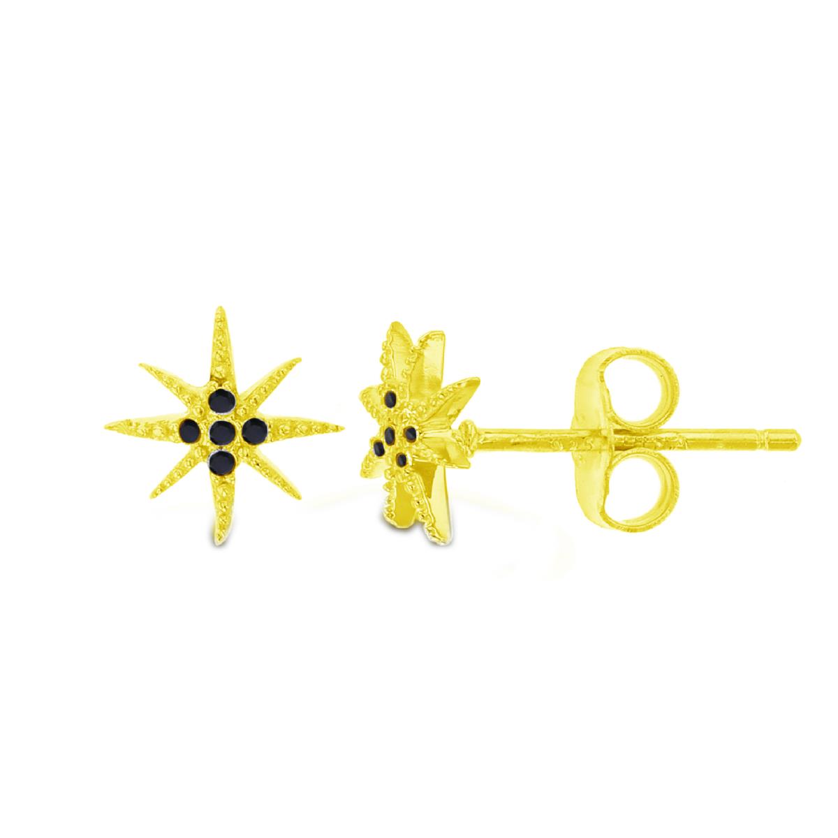 Sterling Silver Yellow 1 Micron Beaded Rnd Black Spinel Star Studs