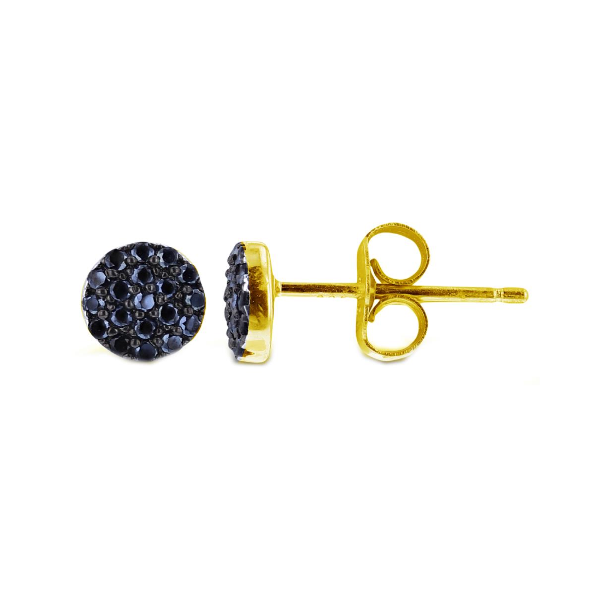 Sterling Silver Black & Yellow 1 Micron Rnd Black Spinel Pave Cluster Studs