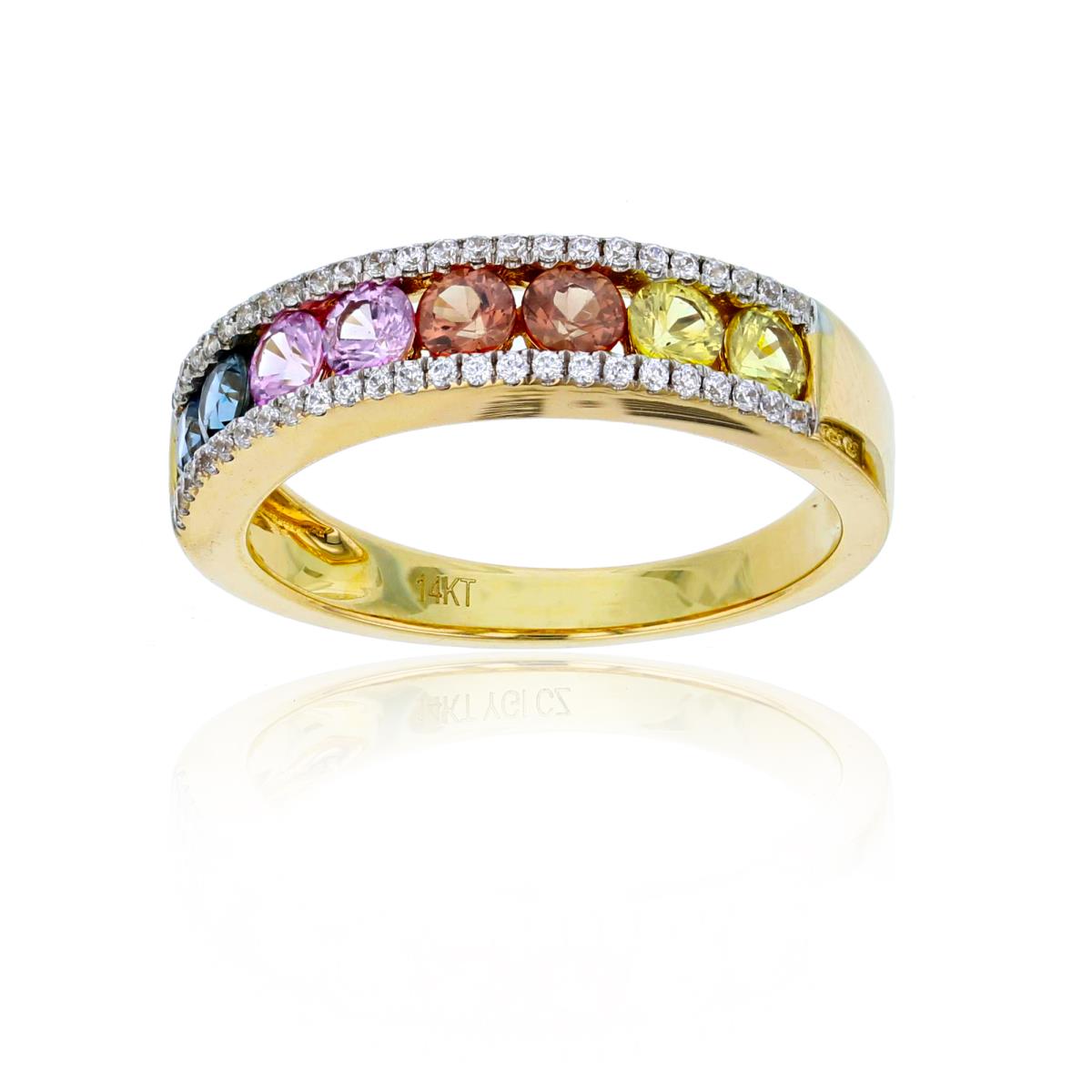 Sterling Silver Yellow 0.25cttw Rnd Diamonds & 3mm Rnd Multicolor Sapphire Band Ring