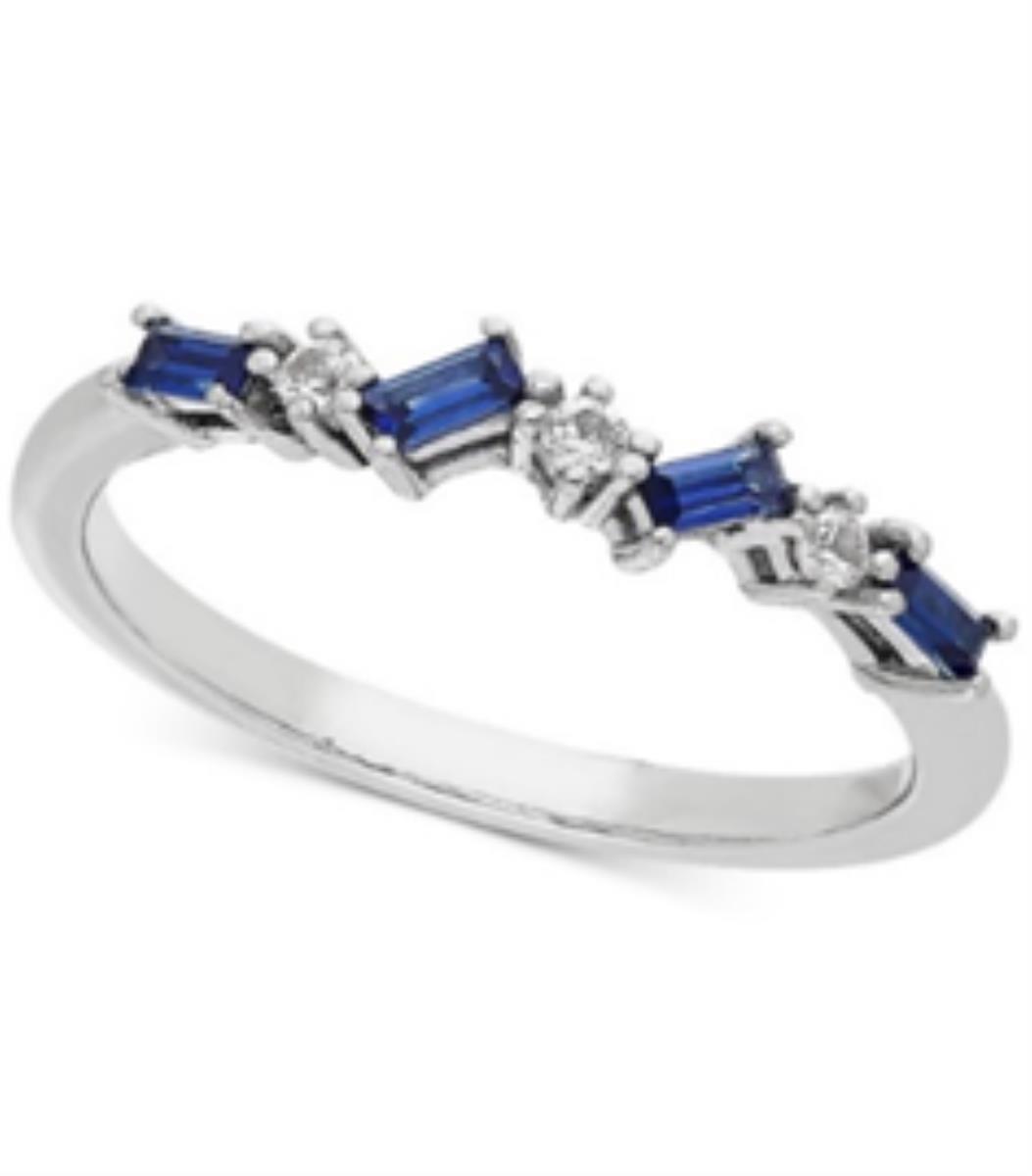 Sterling Silver Rhodium Cr. Sapphire Baguette/ Rd Band Ring