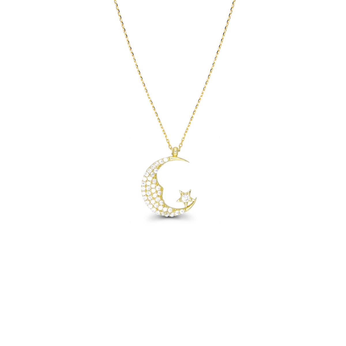 10K Yellow Gold Crescent Moon 16"+2" Necklace