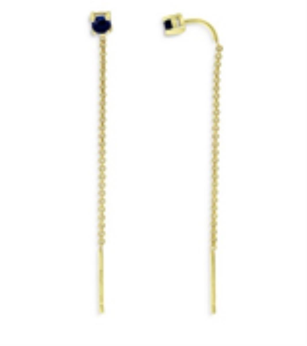14K Yellow Gold 4mm Round Sapphire Thread Dangling Earring