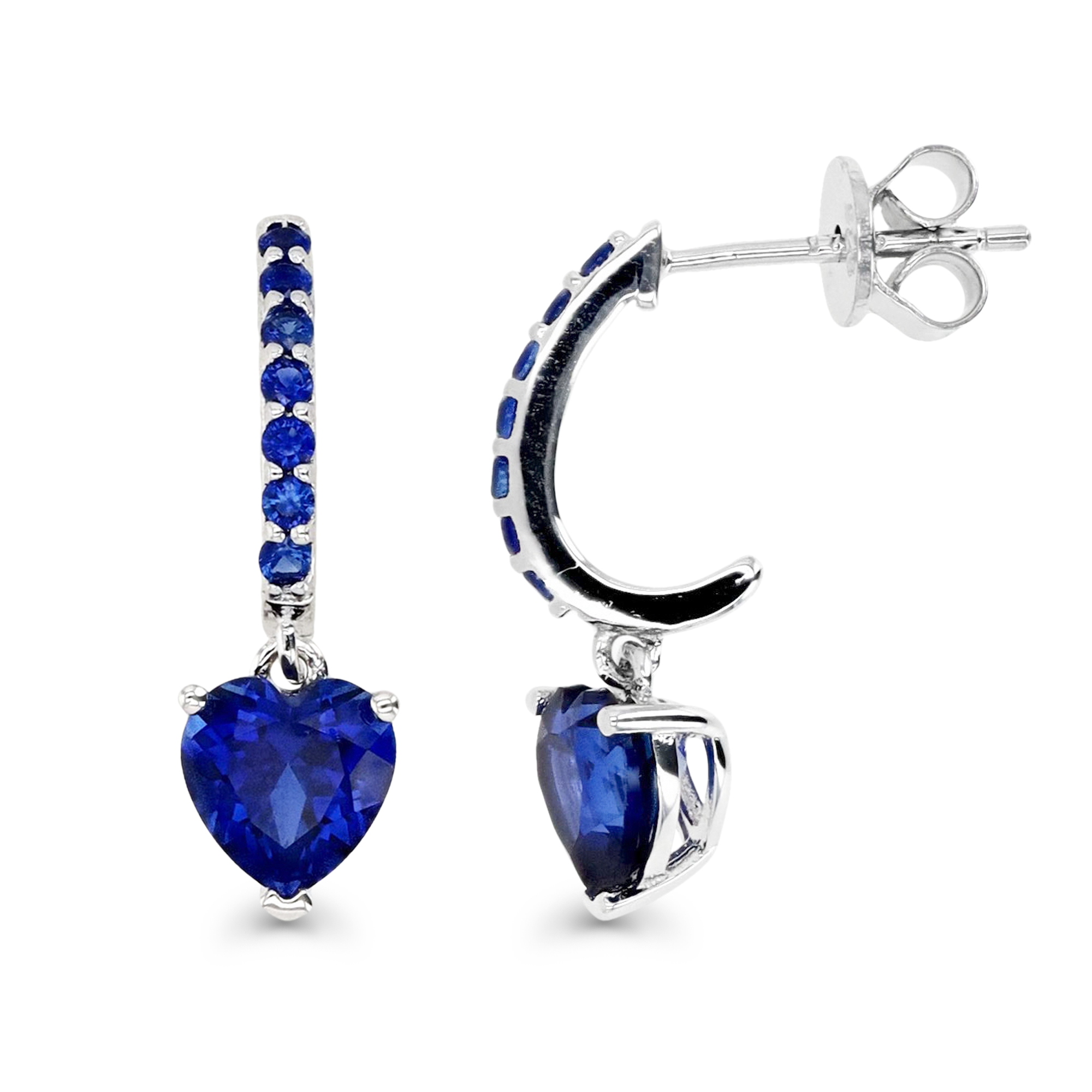Sterling Silver Rhodium Heart Cr. Blue Sapphire Drop Earring