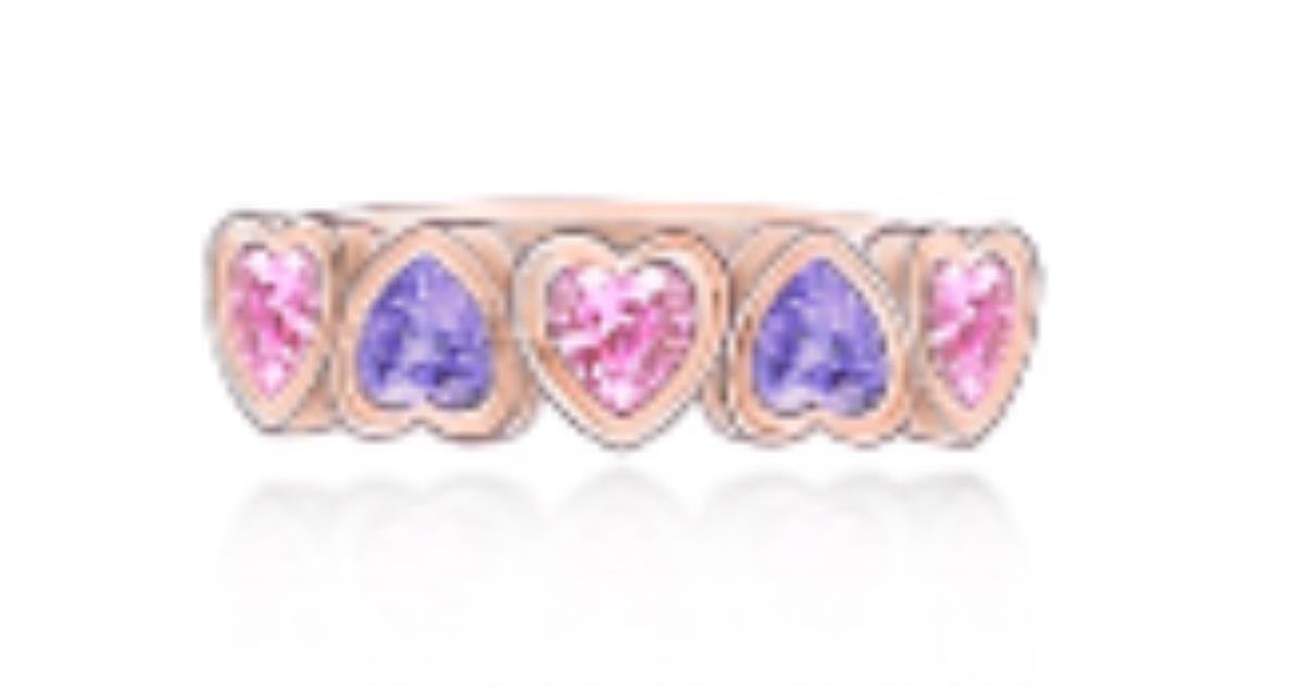 Sterling Silver Yellow Heart Amethyst/Rose De France Anniversary Band Ring