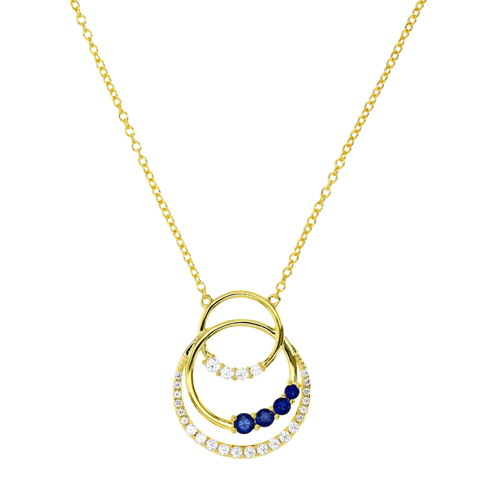 Sterling Silver Yellow Cr. Blue Sapphire/ Cr. White Sapphire Interlocking 18" Necklace