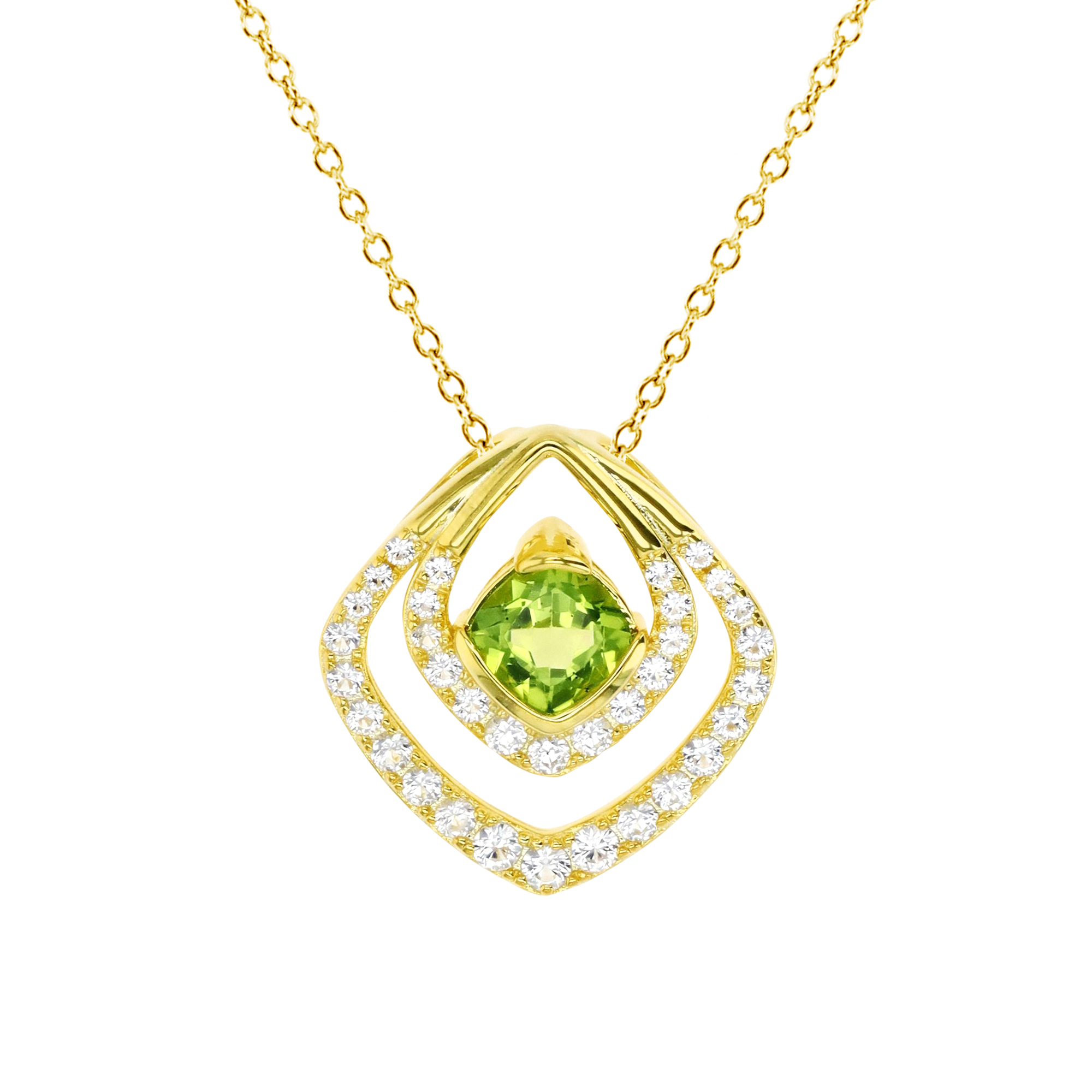 Sterling Silver Yellow 6mm Cushion Peridot/ Cr. White Sapphire 18" Necklace