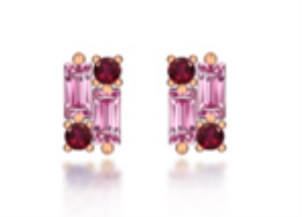 14K Rose Gold Bgt Ruby, Rd Pink Stud Earring