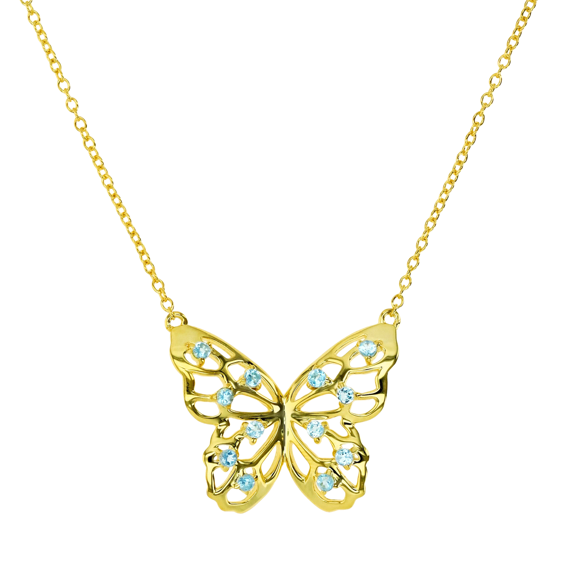 Sterling Silver Yellow Butterfly Blue Topaz 18" Necklace