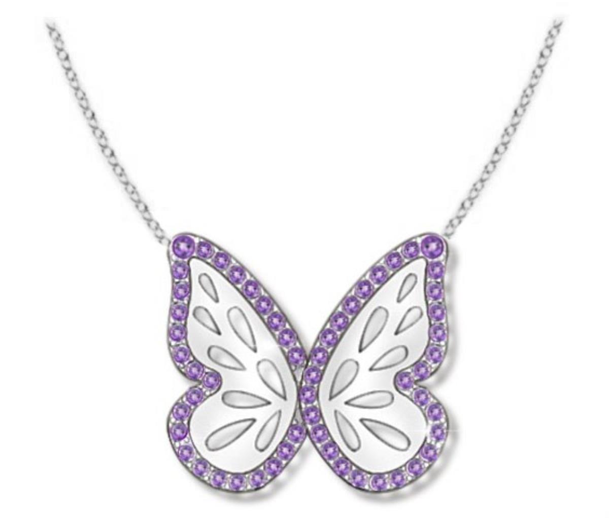 14K White Gold Amethyst Butterfly 18" Necklace